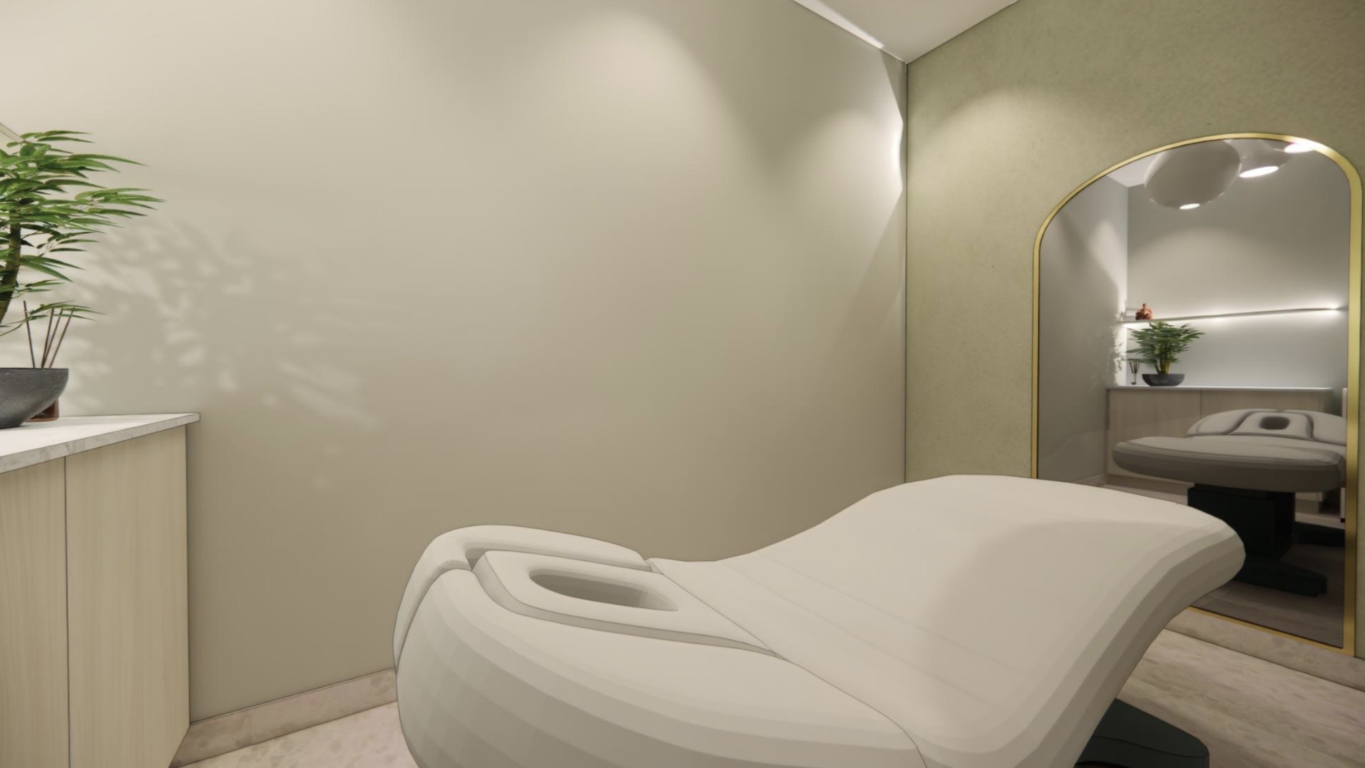 Window-side treatment room in a calm suite